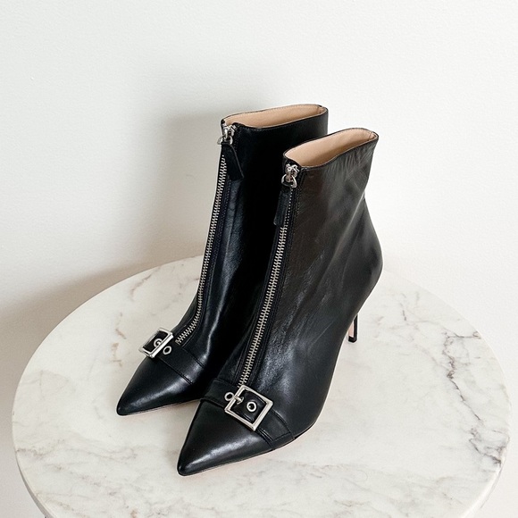 Black Suede Studio NEW Imane Stiletto Bootie Black Leather Size 9 - Picture 2 of 6